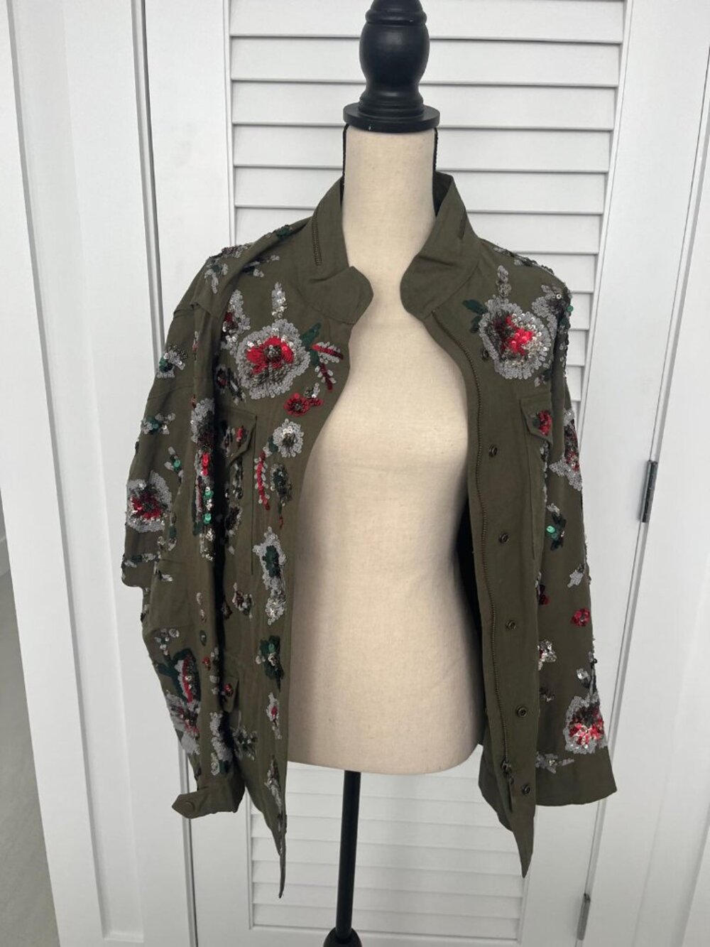 ZARA Military Flower Sequin Jacket